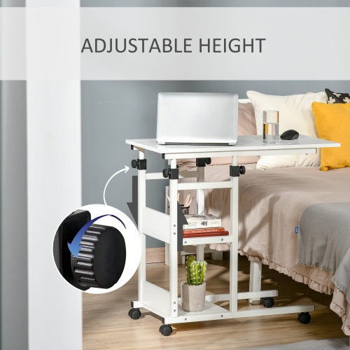 HOMCOM Mobile Standing Desk, Adjustable Height 31.5 inch Stand Up Desk with Wheels for Sofa Overbed, Living Room, Bedroom, Home Office, White