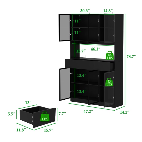 Famapy Contemporary Black Steel Walk-In Closet with Adjustable Shelves – Multi-Layer Design, Glass Doors, USB Lighting & Stylish Storage, Black
