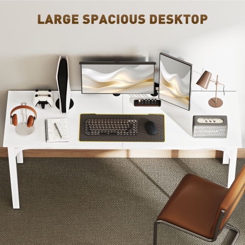 HOMCOM Large Computer Desk, 71" Long Home Office Desk for Two Person, Multi-Purpose Computer Table for Home Office Study, White