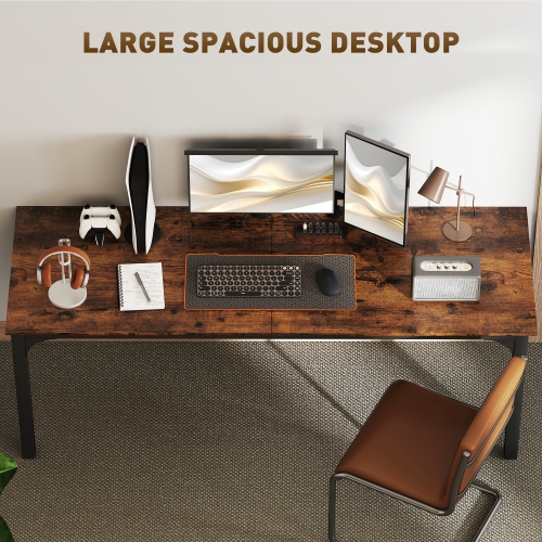 HOMCOM Large Computer Desk, 79" Long Home Office Desk for Two Person, Multi-Purpose Computer Table for Home Office Study, Rustic Brown