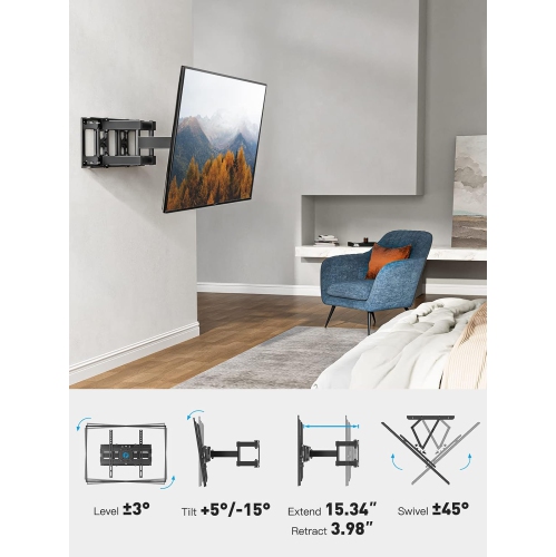 Full Motion TV Wall Mount for 26-65 inch TVs, up to 99lbs and VESA 400x400mm, Wall Mount TV Bracket with Articulating Swivel Extension Tilting