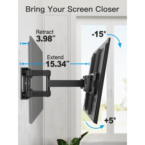 Full Motion TV Wall Mount for 26-65 inch TVs, up to 99lbs and VESA 400x400mm, Wall Mount TV Bracket with Articulating Swivel Extension Tilting