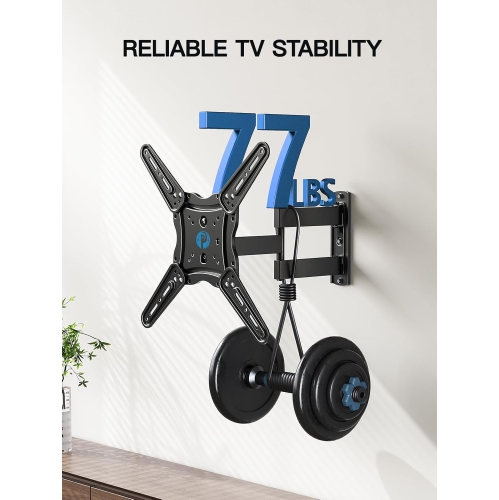 Full Motion TV Wall Mount for Most 26-60 Inch Flat Curved 4K TVs, Up to 77lbs and VESA 400x400mm, Single Articulating Arms TV Bracket Support Swivel,