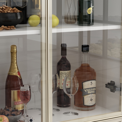 Famapy Composite 4-Shelf Wine & Dinnerware Cabinet Integrated LED Lighting – Modern Storage Cabinet for Wine, Glassware, Plates, White