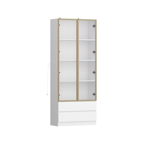 Famapy Composite 4-Shelf Bookcase with Doors & Integrated LED Lighting – Modern Display Cabinet for Books and Collectibles,White