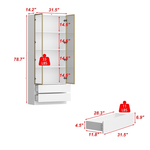 Famapy Composite 4-Shelf Bookcase with Doors & Integrated LED Lighting – Modern Display Cabinet for Books and Collectibles,White