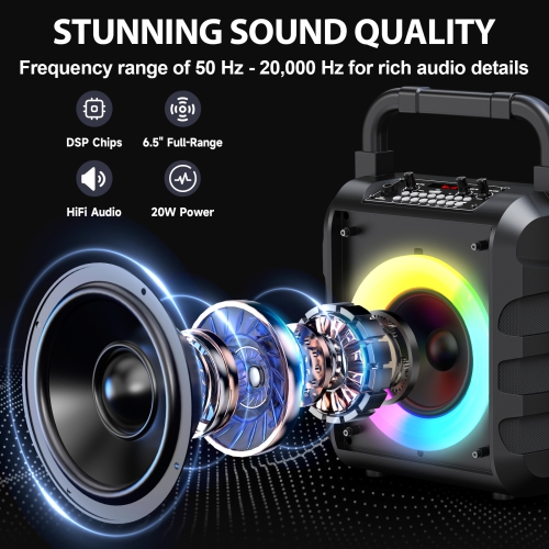 FanFun Bluetooth Speaker with 2 Mics, Portable Outdoor Speaker with LED Lights & Shoulder Strap & Deep Bass, T18-T