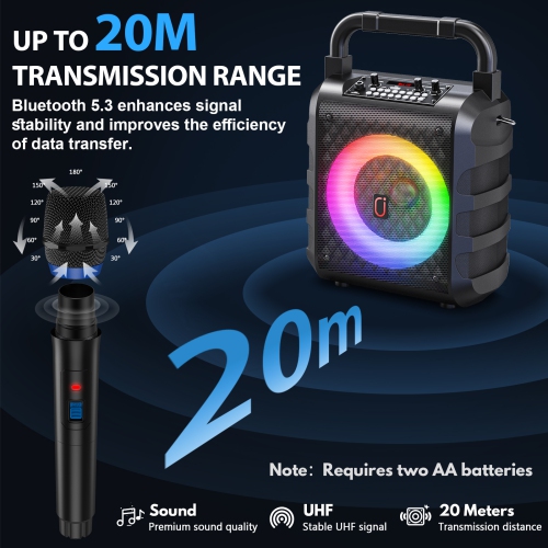 FanFun Bluetooth Speaker with 2 Mics, Portable Outdoor Speaker with LED Lights & Shoulder Strap & Deep Bass, T18-T