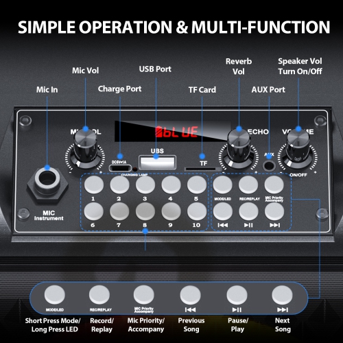 FanFun Bluetooth Speaker with 2 Mics, Portable Outdoor Speaker with LED Lights & Shoulder Strap & Deep Bass, T18-T