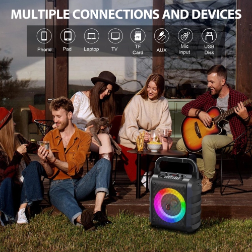 FanFun Bluetooth Speaker with 2 Mics, Portable Outdoor Speaker with LED Lights & Shoulder Strap & Deep Bass, T18-T