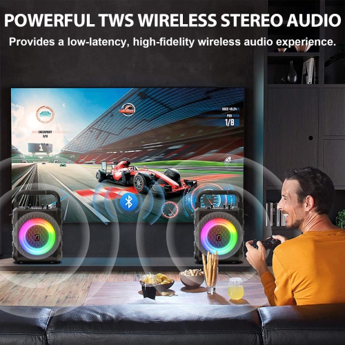 FanFun Bluetooth Speaker with 2 Mics, Portable Outdoor Speaker with LED Lights & Shoulder Strap & Deep Bass, T18-T