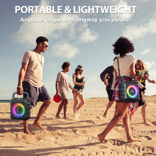 FanFun Bluetooth Speaker with 2 Mics, Portable Outdoor Speaker with LED Lights & Shoulder Strap & Deep Bass, T18-T