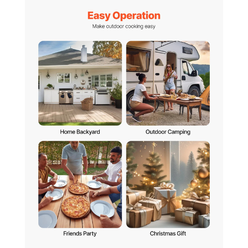 VEVOR SRGP025 12-Inch Outdoor Wood Pellet Pizza Oven, Portable Iron Spray Pizza Maker with Built-In Thermometer, 1000°F Max Temperature, Black