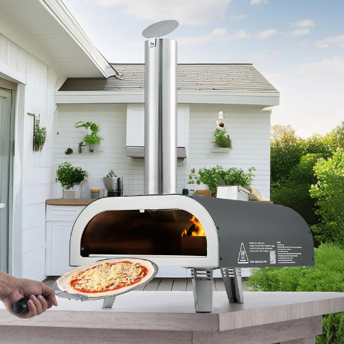 VEVOR SRGP025 12-Inch Outdoor Wood Pellet Pizza Oven, Portable Iron Spray Pizza Maker with Built-In Thermometer, 1000°F Max Temperature, Black