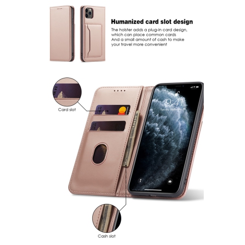 Suitable for iPhone 13 mobile phone leather case Apple with magnetic suction mobile phone case skin feel flip cover wear-resistant - rose gold