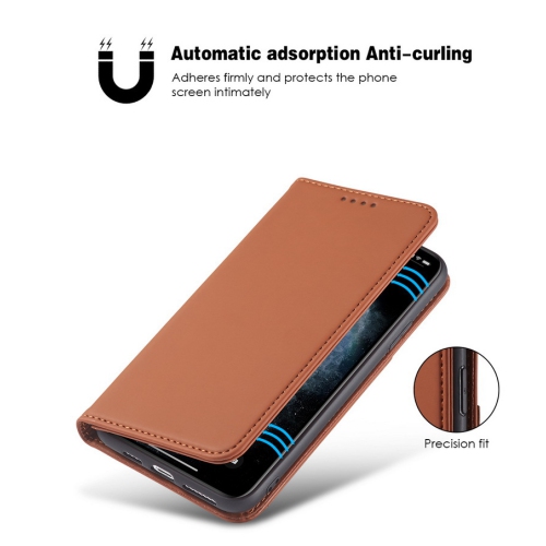 Suitable for iPhone 16 mobile phone leather case Apple with magnetic suction mobile phone case skin feel flip cover wear-resistant - brown