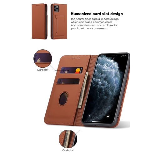 Suitable for iPhone 16 mobile phone leather case Apple with magnetic suction mobile phone case skin feel flip cover wear-resistant - brown