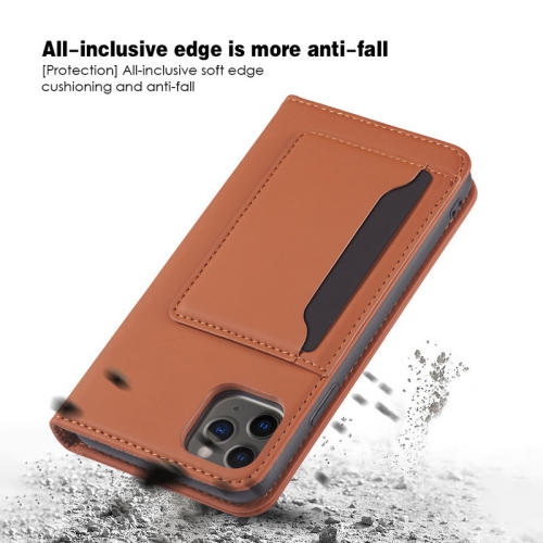 Suitable for iPhone 16 mobile phone leather case Apple with magnetic suction mobile phone case skin feel flip cover wear-resistant - brown