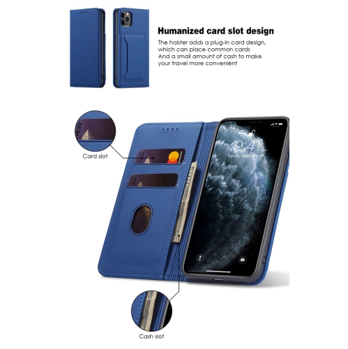 Suitable for iPhone 15 mobile phone leather case Apple with magnetic suction mobile phone case skin feel flip cover wear-resistant - blue