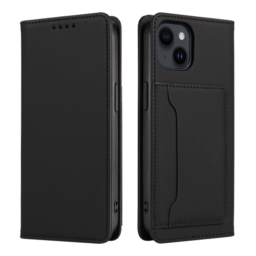 Suitable for iPhone 13 mobile phone leather case Apple with magnetic suction mobile phone case skin feel flip cover wear-resistant - black