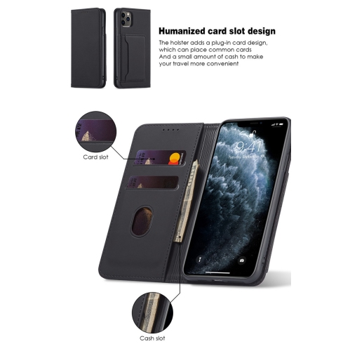 Suitable for iPhone 16 mobile phone leather case Apple with magnetic suction mobile phone case skin feel flip cover wear-resistant - black