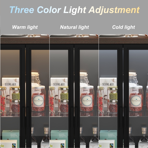 Famapy MDF Base with Modern Kitchen Island – Adjustable Glass Shelving & LED Lighting,, Black