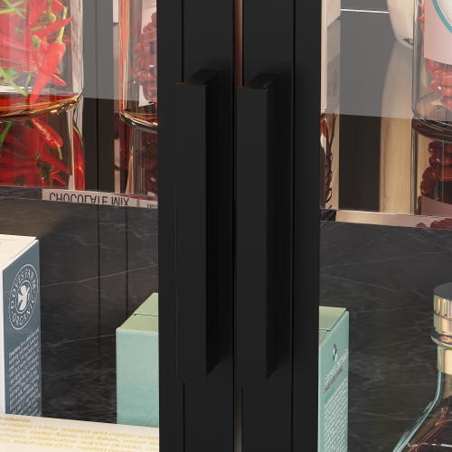 Famapy MDF Base with Modern Kitchen Island – Adjustable Glass Shelving & LED Lighting,, Black