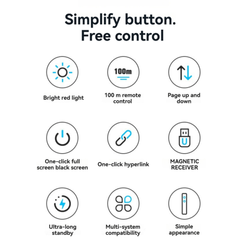 Multimedia Laser Presenter, Wireless Remote Control Presentation Pen, 100-meter Remote Control, Magnetic Receiver, Long Standby Time, Multi-OS