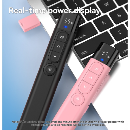 Télécommande de présentation sans fil, présentateur Bluetooth à deux modes, indicateur de batterie, minuterie, alerte par vibration Red Light - Rose