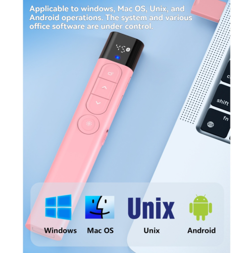 Télécommande de présentation sans fil, présentateur Bluetooth à deux modes, indicateur de batterie, minuterie, alerte par vibration Red Light - Rose