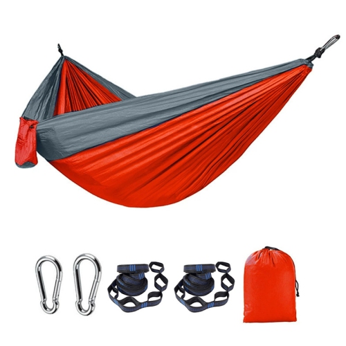 Hamac d'extérieur portatif ultraléger, antiroulis, hamac de camping en tissu de parachute robuste pour deux personnes - orange 270*140 cm (boucle