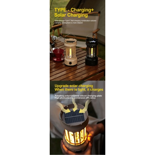 New Camping Light, Retro Solar Camping Light, Outdoor Camping Tent Light, Portable Camping Light - L900BR Green [Large] [Solar Power + USB-C