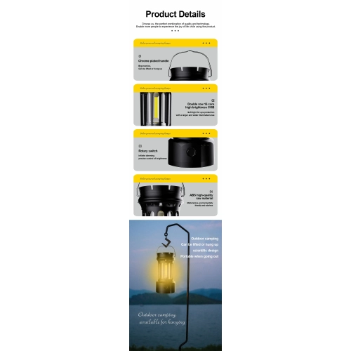 New Camping Light, Retro Solar Camping Light, Outdoor Camping Tent Light, Portable Camping Light - L900BR Black [Large] [Solar Power + USB-C