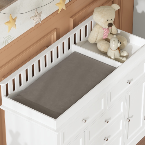 Table à langer autonome avec rangement Famapy, 46,3 po, blanc – 5 tiroirs et armoires pour chambre de bébé, blanc