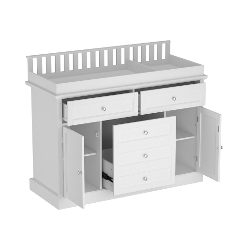 Table à langer autonome avec rangement Famapy, 46,3 po, blanc – 5 tiroirs et armoires pour chambre de bébé, blanc