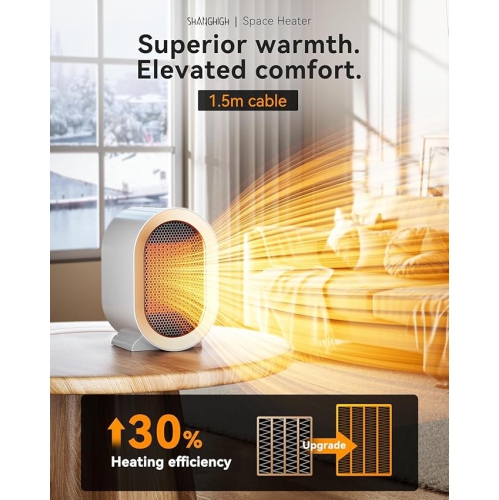 QQT Space heater,1200W PTC Space Heater for Indoor Use,Quiet Desk Heater for Office,Energy-Saving Bathroom Heater,Tipping and Overheating