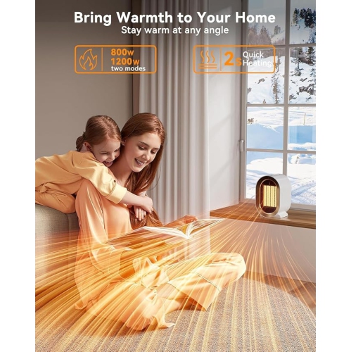 QQT Space heater,1200W PTC Space Heater for Indoor Use,Quiet Desk Heater for Office,Energy-Saving Bathroom Heater,Tipping and Overheating