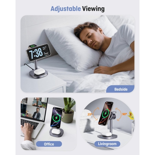 2025 Newest Magnetic Wireless Charger with Active Cooling, 15W Qi2 Certified Fast 3 in 1 Charging Station for Apple Charger Stand, Wireless Charger