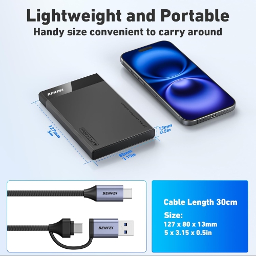 BENFEI 2.5" SATA to USB Enclosure, Tool-Free, 6Gbps, UASP, Optimized for SSD/HDD