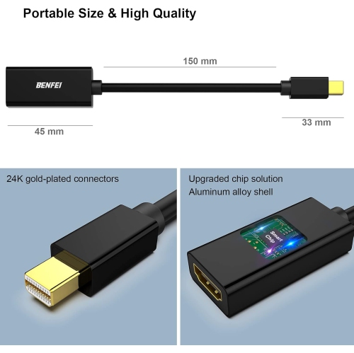 BENFEI Mini DP to HDMI Adapter, Gold-Plated, Thunderbolt Compatible for MacBook, Surface Pro