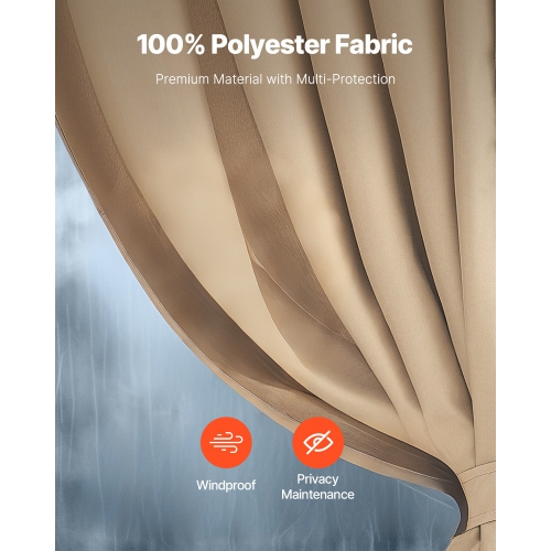 VEVOR Gazebo Curtains Outdoor, Fit Most 12' x 10' x 6.7' Gazebos, 4-Panel Sidewall Gazebo Privacy Curtains with Zippers, Outdoor Curtain Replacement