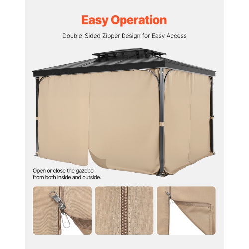 VEVOR Gazebo Curtains Outdoor, Fit Most 12' x 10' x 6.7' Gazebos, 4-Panel Sidewall Gazebo Privacy Curtains with Zippers, Outdoor Curtain Replacement