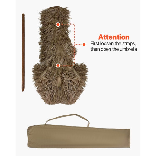 VEVOR 6 ft Tiki Umbrella, Thatched Patio Umbrella with Tilt, Hawaiian Style Beach Parasol with Durable PP Thatch and 8 Metal Ribs, Grass Pool