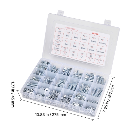 Assortiment de boulons et d'écrous VEVOR, 566 pièces, vis mécaniques impériales et rondelles plates, 1/4-20, 5/16-18, 3/8-16, pour assemblage de