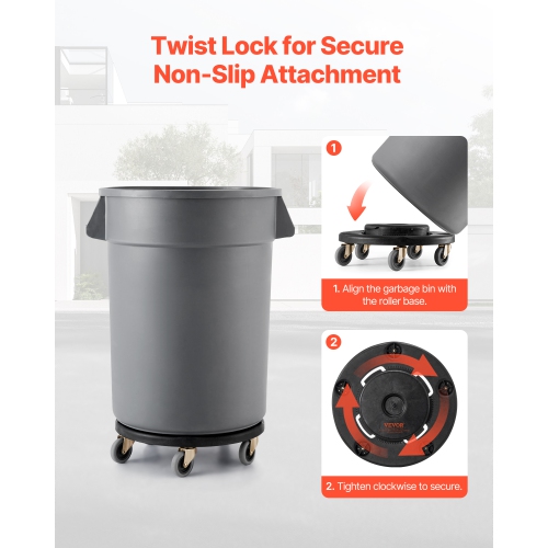 Chariot à poubelle VEVOR 500&nbsp;lb, capacité de 20, 32, 44 et 55 gallons Base roulante ronde pour poubelle avec 4 roulettes verrouillables, diable