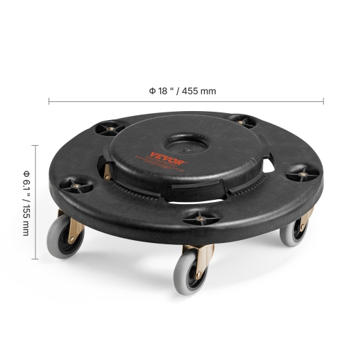 Chariot à poubelle VEVOR 500&nbsp;lb, capacité de 20, 32, 44 et 55 gallons Base roulante ronde pour poubelle avec 4 roulettes verrouillables, diable