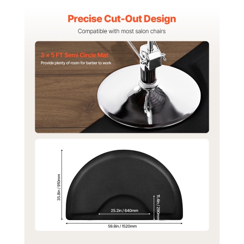 VEVOR 3 x 5 FT Salon Mat for Hair Stylist,Semi-circle Salon Chair Mat,1/2-inch Thickened Anti Fatigue Barber Shop Floor Mat with Round Cut Out,PVC