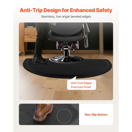 VEVOR 3 x 5 FT Salon Mat for Hair Stylist,Semi-circle Salon Chair Mat,1/2-inch Thickened Anti Fatigue Barber Shop Floor Mat with Round Cut Out,PVC