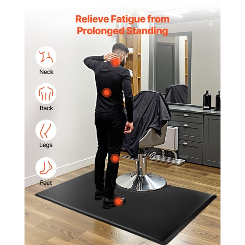 VEVOR 3 x 5 FT Salon Mat for Hair Stylist, Rectangle Salon Chair Mat Anti Fatigue, 7/8" Thickened PVC + PU Barber Shop Floor Mat, Anti-Trip Beveled