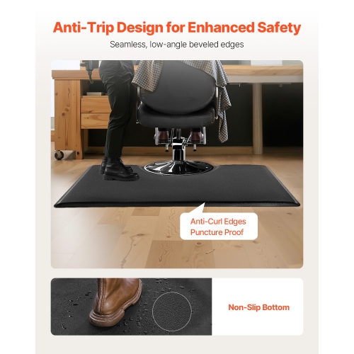 VEVOR 3 x 5 FT Salon Mat for Hair Stylist, Rectangle Salon Chair Mat Anti Fatigue, 7/8" Thickened PVC + PU Barber Shop Floor Mat, Anti-Trip Beveled